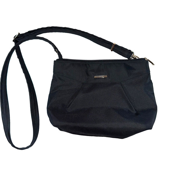 Travelon Anti-Theft Crossbody Bag Signature Black Nylon Multi Zippered Pockets - Picture 1 of 9